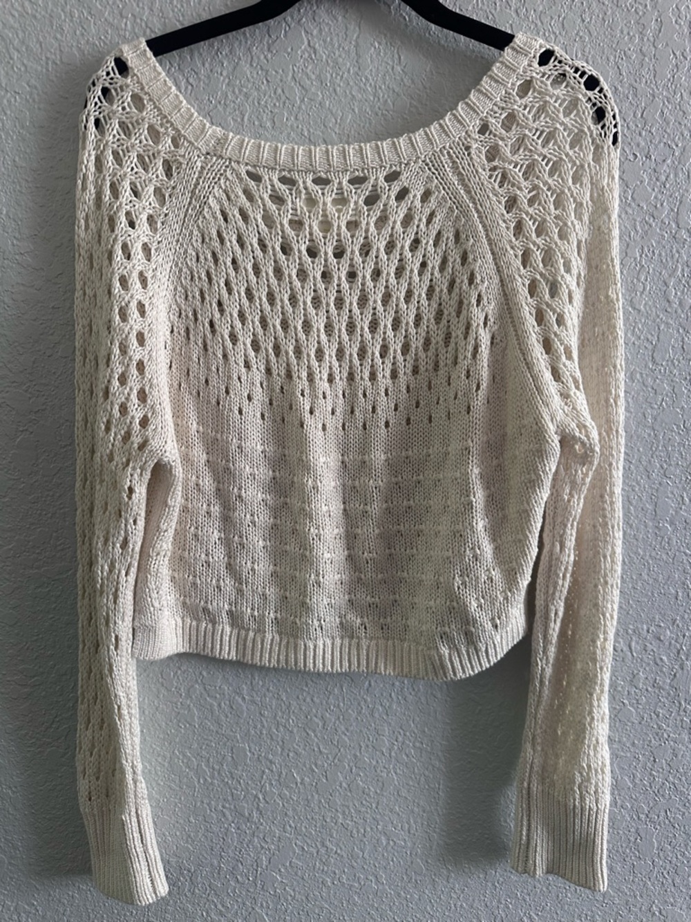 Maeve Anthropologie Cream Open Knit Cropped Sweater Boho Crochet Medium - Picture 4 of 9